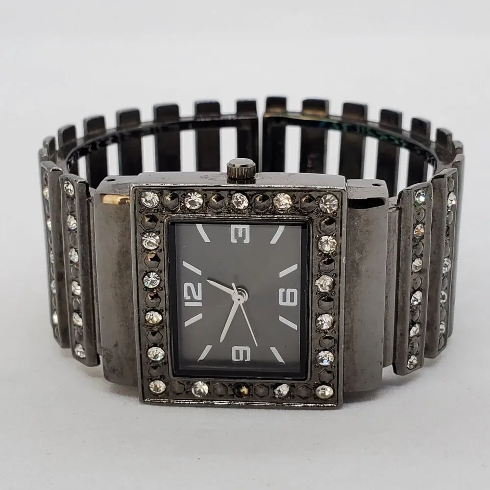 30MM Women's Cuff Watch Rhinestone Black‎ Dial Black Band 5.5